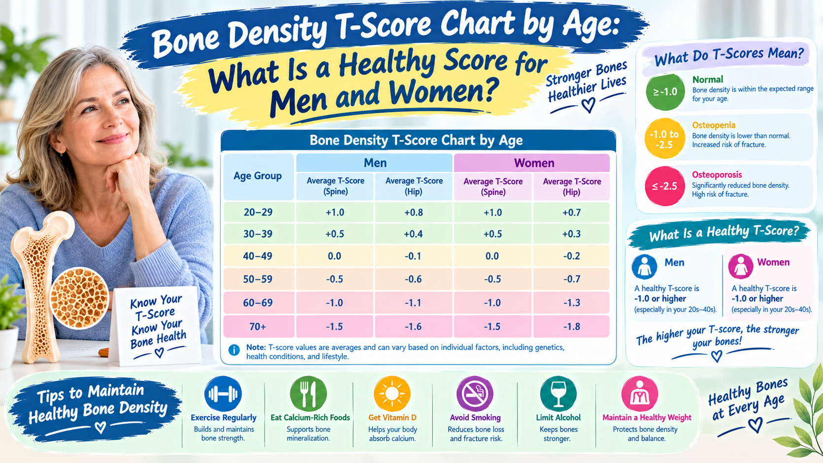Bone Density T-Score Chart by Age: What Is a Healthy Score for Men and Women?
